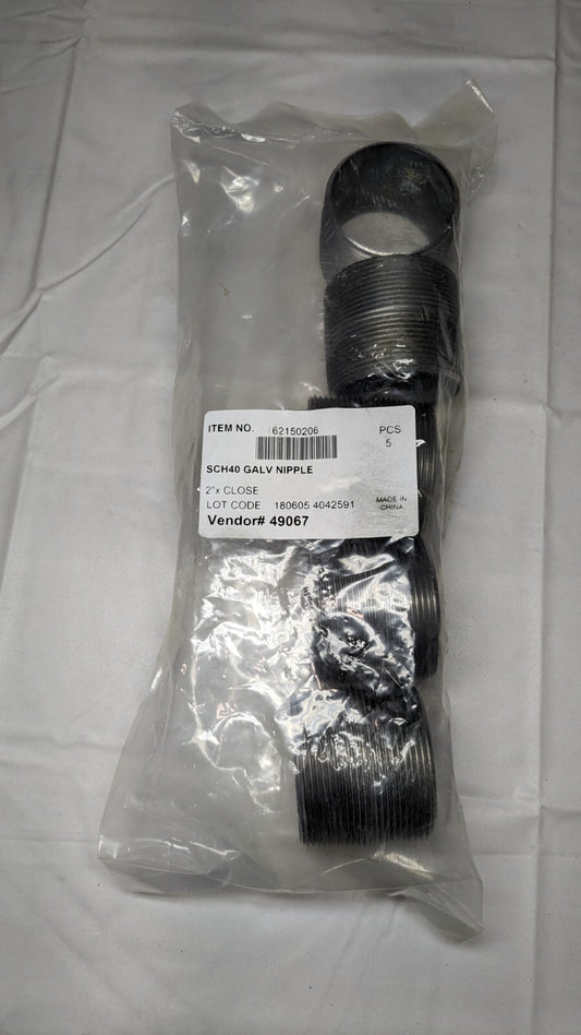 SCH40 Galvanized Steel Pipe Nipple 2" MNPT x 2″ Long  *5 PACK*  62150206