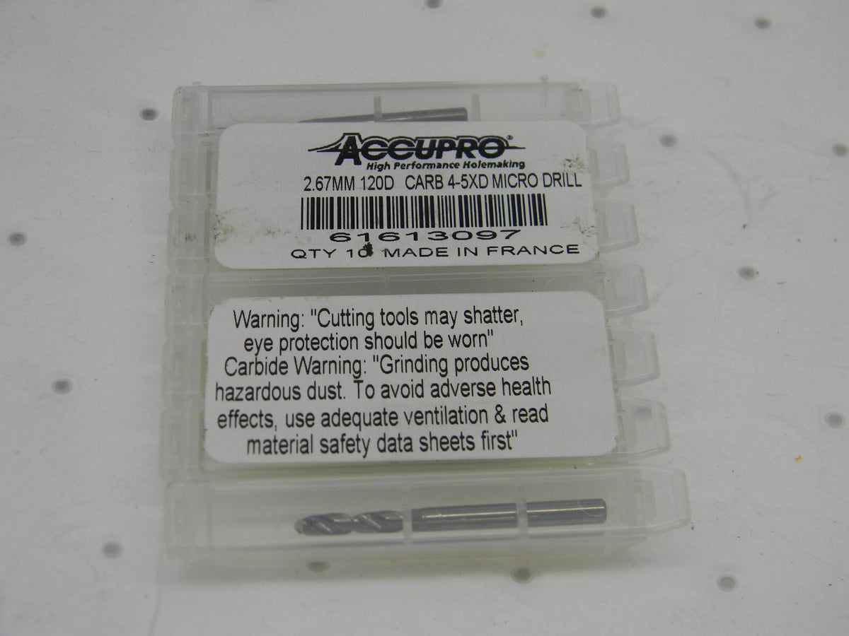 ACCUPRO Solid Carbide Micro Drill Bits : 0.1051" Dia, 120 ° QTY 7 A-6120267R
