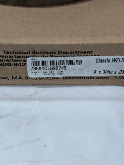 Lenox Welded Bandsaw Blade: 9' Long x 3/4" Wide x 10 to 14 TPI 79691CLB92745