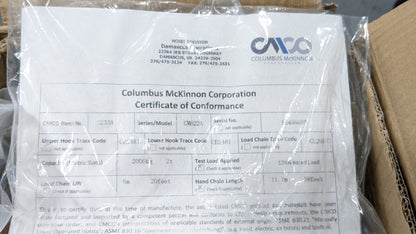 CM Series 622 Hand Chain Hoist 2 Ton Capacity X 20 Ft Lift 2233A