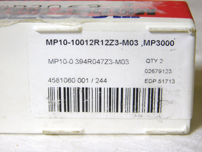 Seco Carbide Milling Tip Insert MP10-10012R12Z3-M03 Grade-MP3000 Qty 2 51713