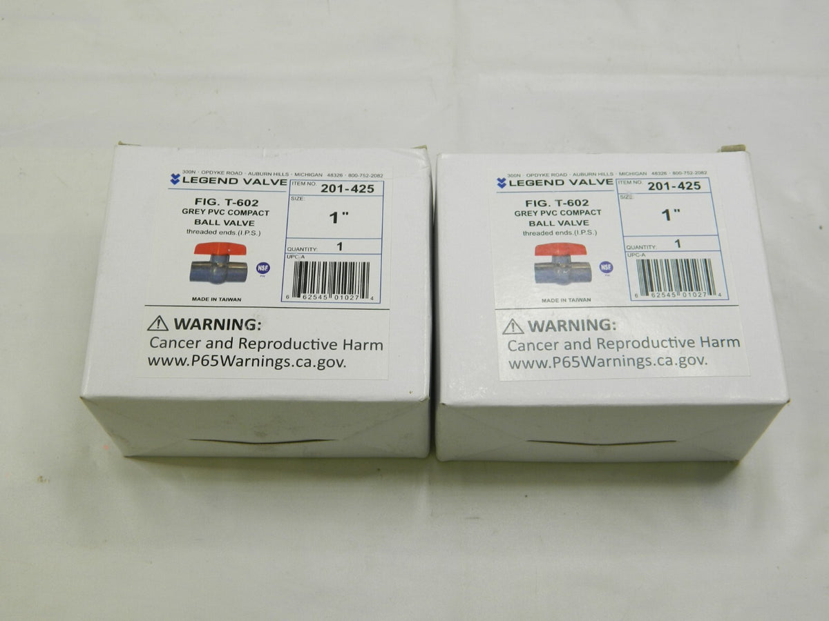 LEGEND VALVE 1" Pipe, Full Port, PVC Miniature Ball Valve Qty 2 201-425