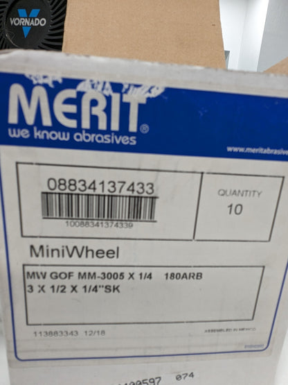 Merit Mounted Flap Wheel: 3" Dia, 1/2" Face Width, 180 Grit Qty 10 088