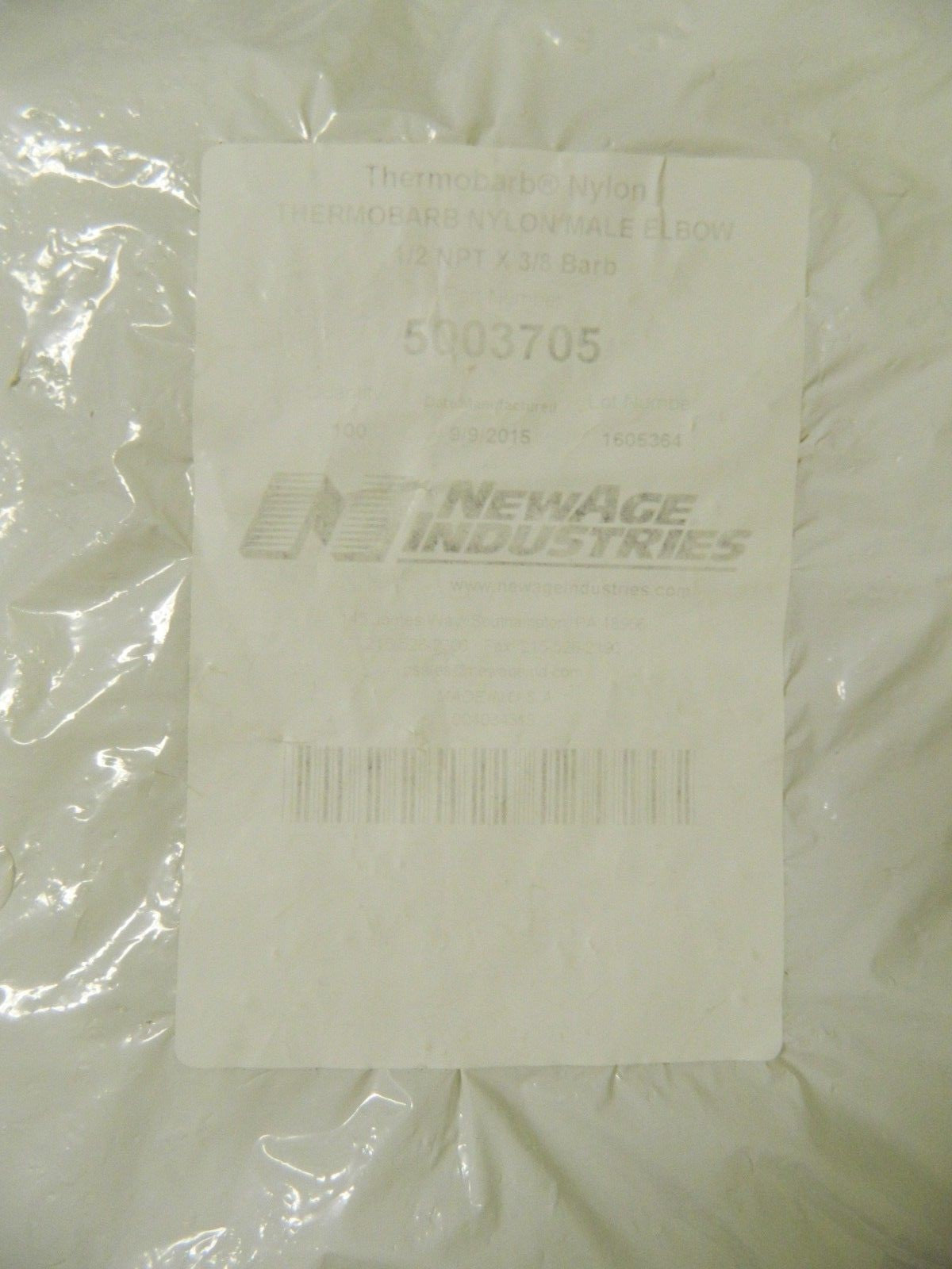 NewAge Industries Multiple Barbed Tube Elbow 100 Pack 3/8" Barb 1/2" N