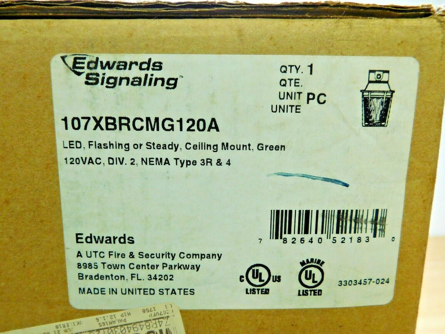 Edwards Signaling LED Flashing or Steady-On Beacon-Green Light 107XBRCMG120A