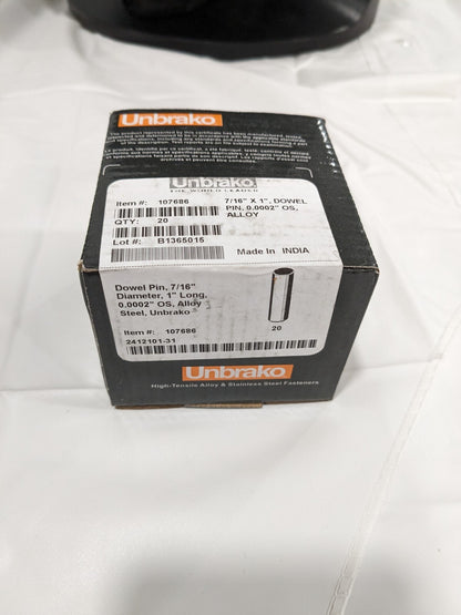 Unbrako Dowel Pin: 7/16" Dia, 1" OAL, Alloy Steel, Grade 8 Qty 20 107686