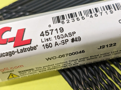CHICAGO-LATROBE Jobber Drill 24ct: #49, 135 deg Point, HSS 45719