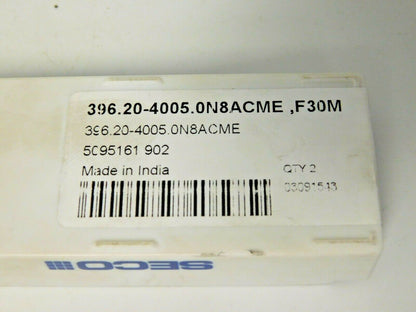 Seco Milling Inserts 396.20-4005.0N8ACME Grade F30M Qty 2 3091543