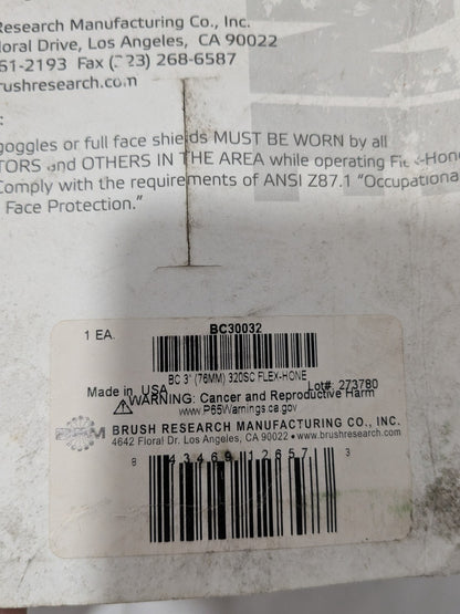 BRM Flexible Cylinder Hone: 3" Max Bore Dia, 320 Grit, Silicon Carbide BC30032