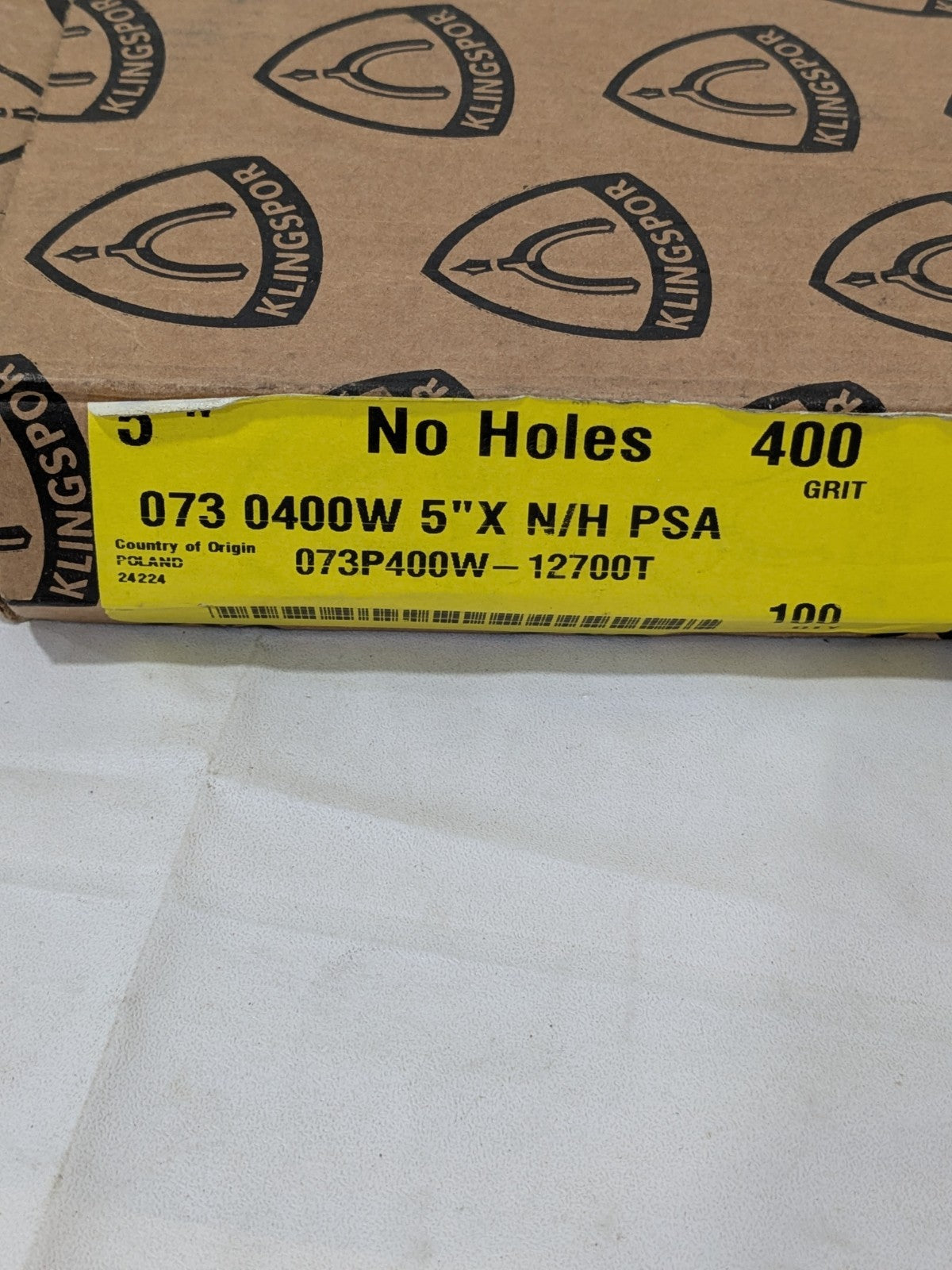 Klingspor 5" 400G NO HOLE PSA DISC Box of 100 073P400W-12700T