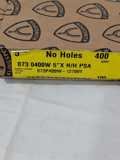 Klingspor 5" 400G NO HOLE PSA DISC Box of 100 073P400W-12700T