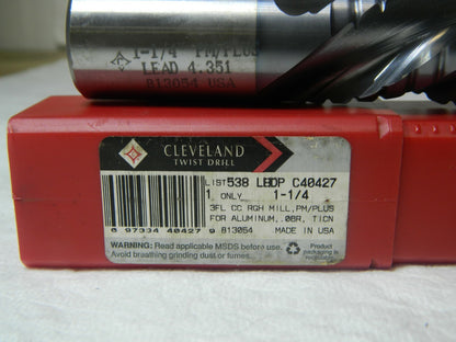 Cleveland Roughing End Mill 1-1/4" x 4-1/2" Cobalt TiCN 3FL C40427