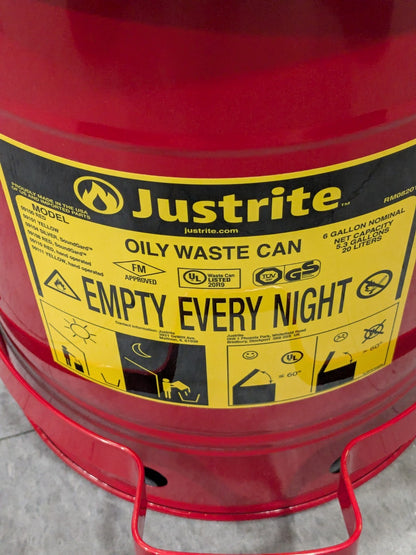Justrite 6 Gallon Capacity, Galvanized Steel Disposal Can 09100