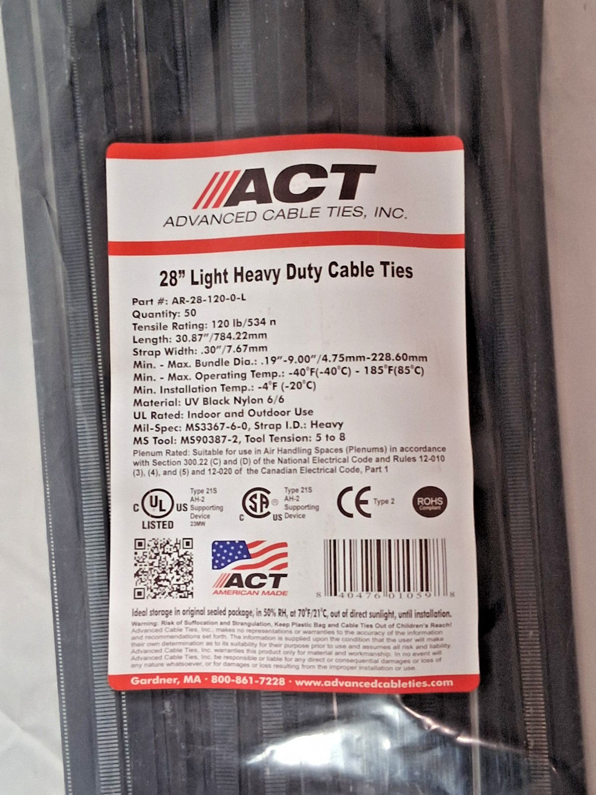 Standard Nylon Cable Ties 28" Long Black QTY50 AL-28-120-0 -L