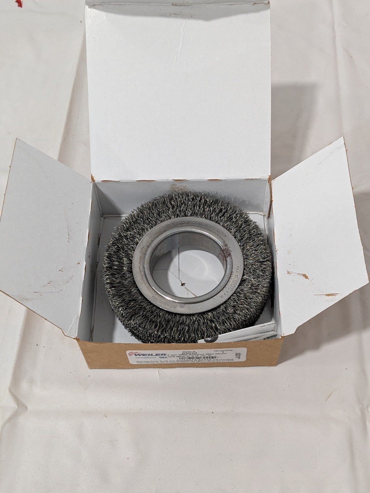 Weiler Wheel Brush: 4-1/2" Wheel Dia, 1-1/4" Face Width, 0.0140" Wire Dia 03020