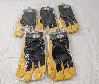5 PAIRS IRONCAT Heavy Duty Cowhide Hook/Loop Gloves Black/Yellow SMALL 86350/S