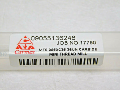 Carmex Carbide Mini Thread Mill No 8-36UN 0.13" Cut Diam 3FL S0250C3536UN