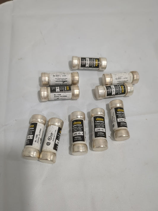 COOPER BUSSMANN 10pk Cartridge Fast-Acting Fuse: T, 15 A, 14.3 mm Dia JJS-15