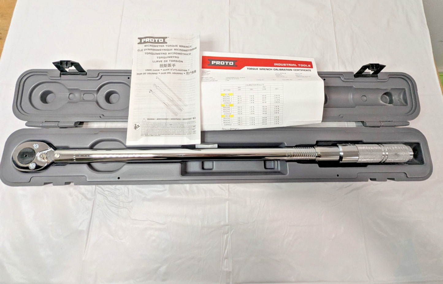 Proto 1/2" Drive Micrometer Torque Wrench w/Certificate 50 to 250 Ft/Lb J6014C