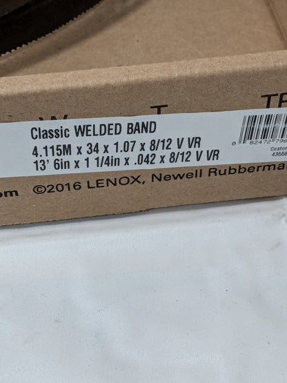 Lenox Welded Bandsaw Blade: 13' 6 L x 1-1/4" W x 8 to 12 TPI 79643CLB134115