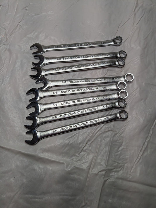 PROTO 3/8" Combination Wrench 7-23/32'' OAL, Steel, Satin Finish Qty 8 J1212MASD