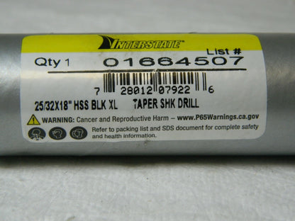 Interstate Black Taper Shank Drill  25/32" x 12" x 18" 2MT HSS 01