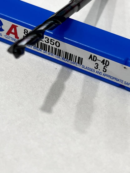 OSG Jobber Drill: 3.50 mm Dia, 140 deg Point, Solid Carbide 8672350