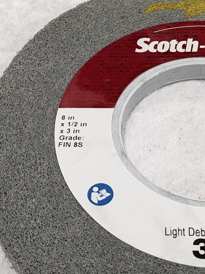 3M Deburring Wheel: 8" Dia, 1/2" Face Width, 3" Hole, Density 8 7000000732