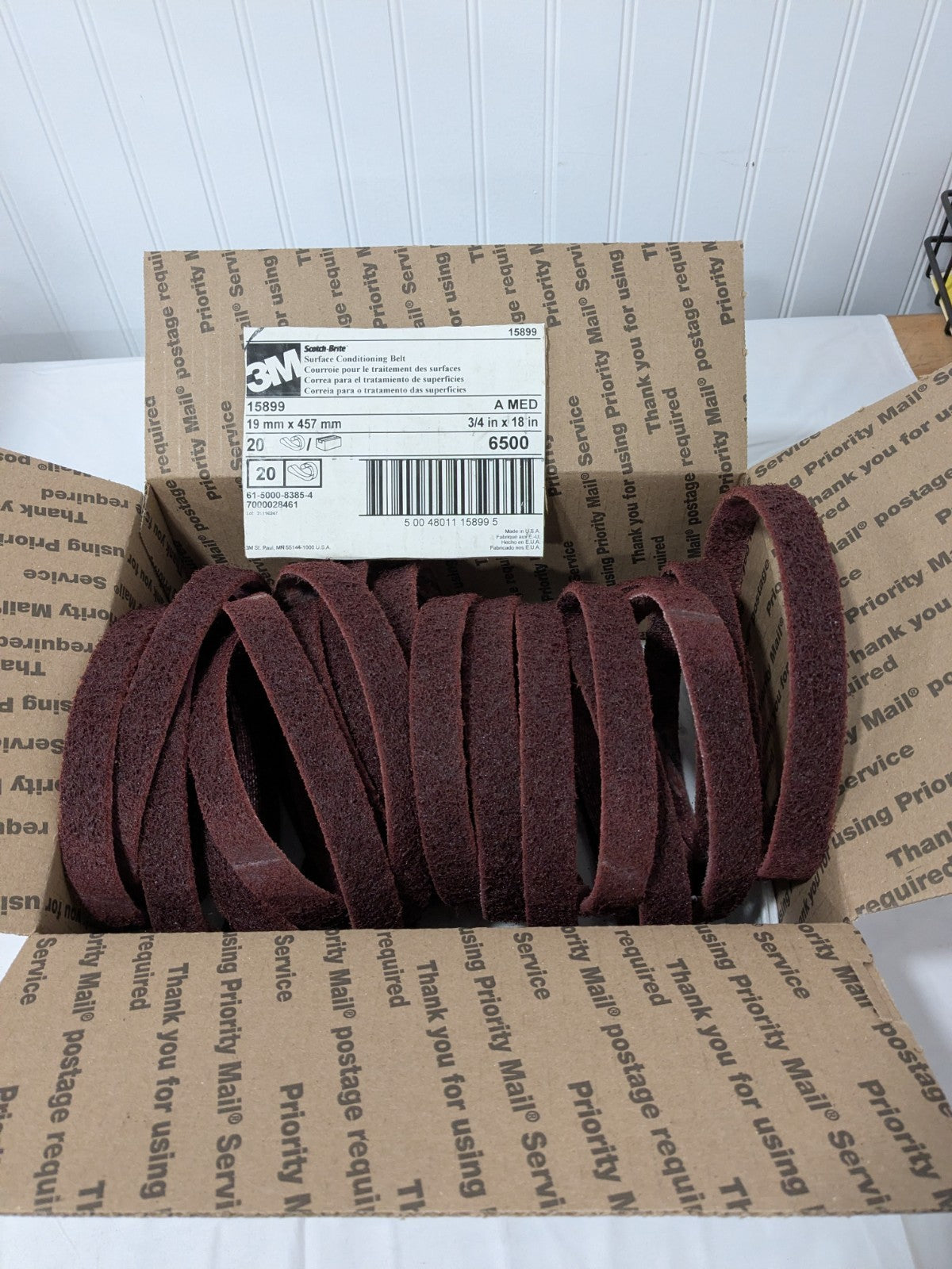 3M Abrasive Belt: 3/4" Wide, 18" OAL, Aluminum Oxide Box of 20 7000028461