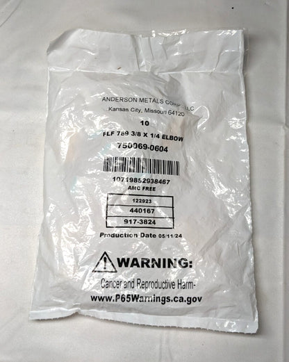 ANDERSON METALS Male Elbow 3/8" x 1/4" Tube MNPT / Comp  *4 PACK*  750069-0604