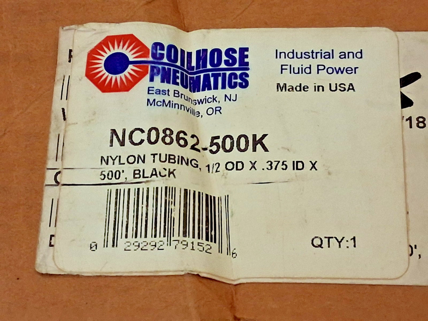 Coilhose Pneumatics Nylon Tube 3/8" ID 1/2" OD NC0862-500K