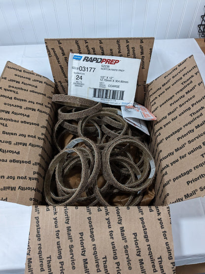 NORTON Abrasive Belt: 1/2" Wide, 12" OAL, Aluminum Oxide Qty 24 66261003177