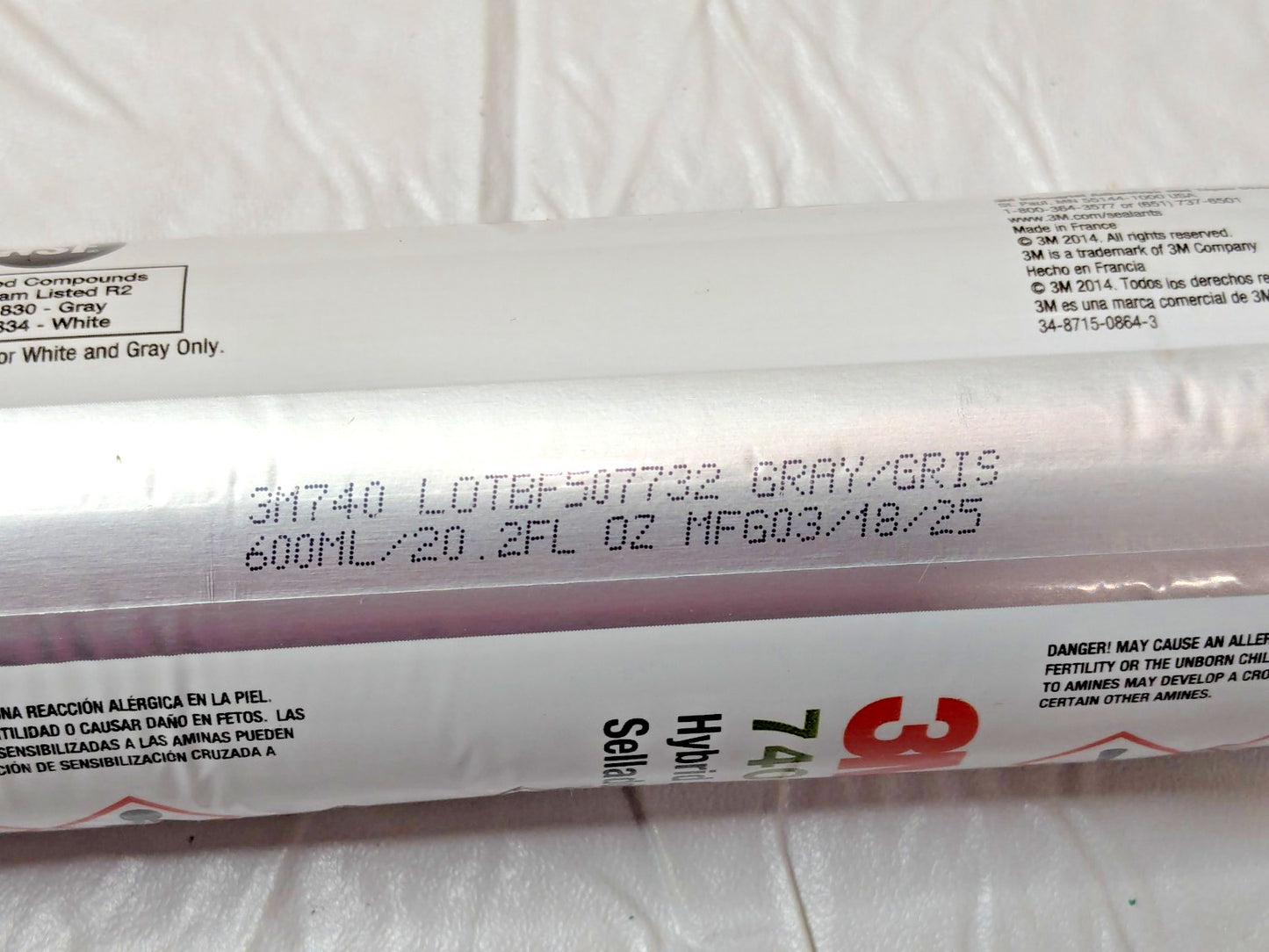 3M 740 Hybrid Sealant Gray 600ML/20.2OZ Sausage Tube w/Cap 62-5275-3932-4