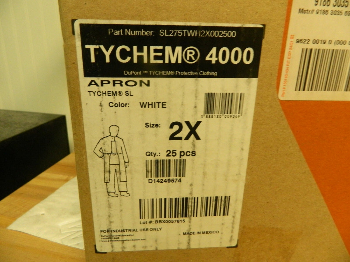 Dupont Chemical Resistant Coat Apron 44" Long White 2XL Qty 25 SL275TWH2X002500
