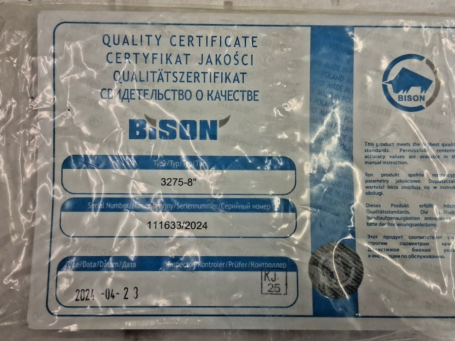 Bison 8'' 3 Jaw Lathe Chuck 7-804-0841