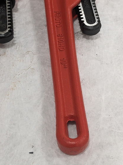 PROTO Straight Pipe Wrench: 10" OAL, Steel Qty 2 J810HD