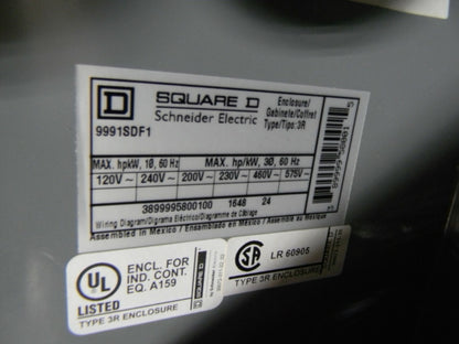 Sqaure D Contactor Pull Box Enclosure NEMA Size 2 9991SDF1