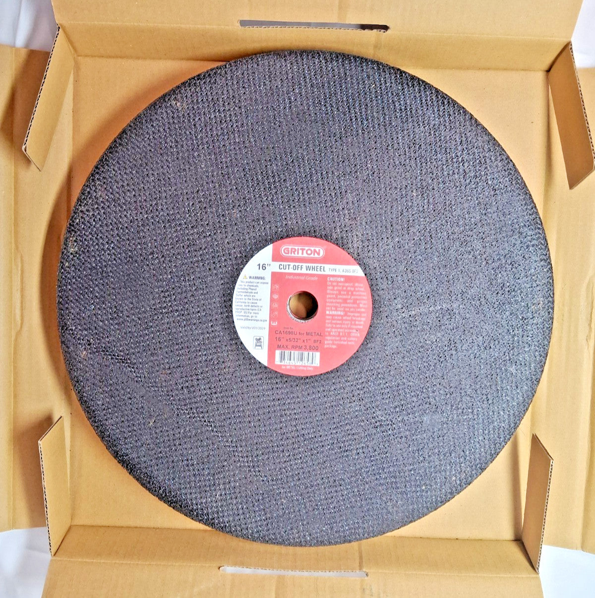 Griton Aluminum Oxide Cutoff Wheels Type 1 16" Dia 5/32" Thick 1" QTY10 CA1698U
