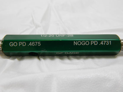 GF GAGE Plug Thread Gage: 1/2-20 Thread, 2B Class, Go & No Go 55318273