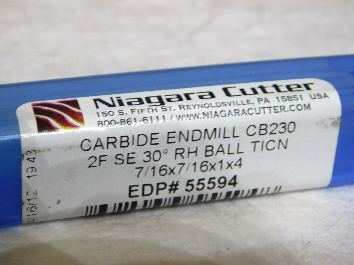Niagara Cutter Carbide Ball End Mill 7/16 Dia 7/16 Shank RH 30º 4 OAL N55594