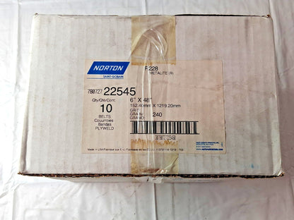 Norton Aluminum Oxide Abrasive Belts QTY10 6" Wide 48" OAL 240 Grit 78