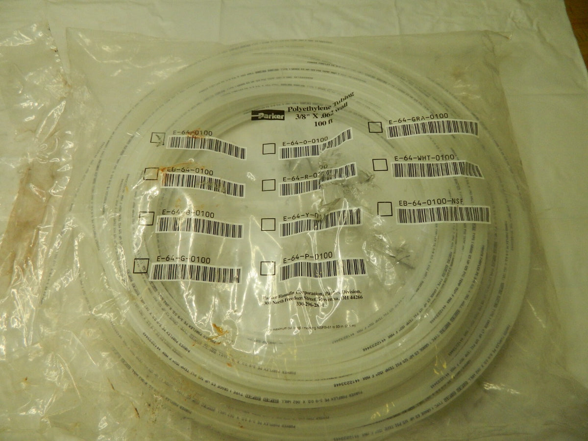 PARKER Polyethylene Tube: 1/4" ID x 3/8" OD, 100' Long E-64-0100