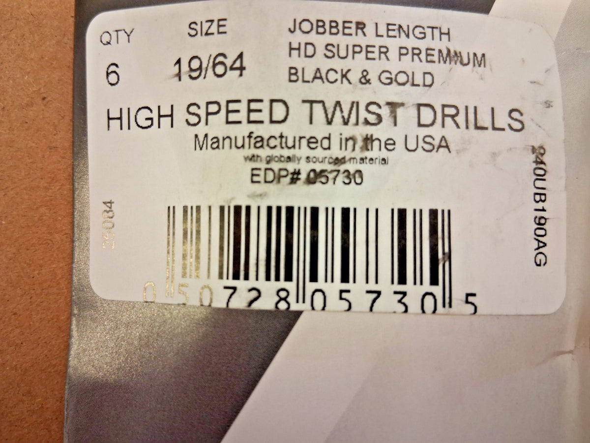Norseman/CTD Drill & Tool Jobber Length Drill Bits QTY6 19/64" Dia 300SBTA 19/64