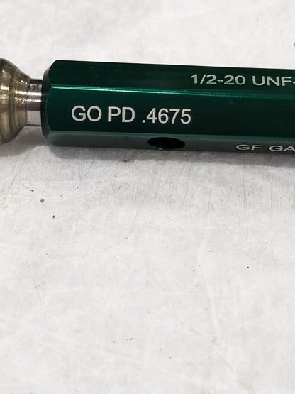 GF GAGE Set Plug Gage: 1/2-20 UNF, Go Class 2B, 3" Handle HL0500202AGSE