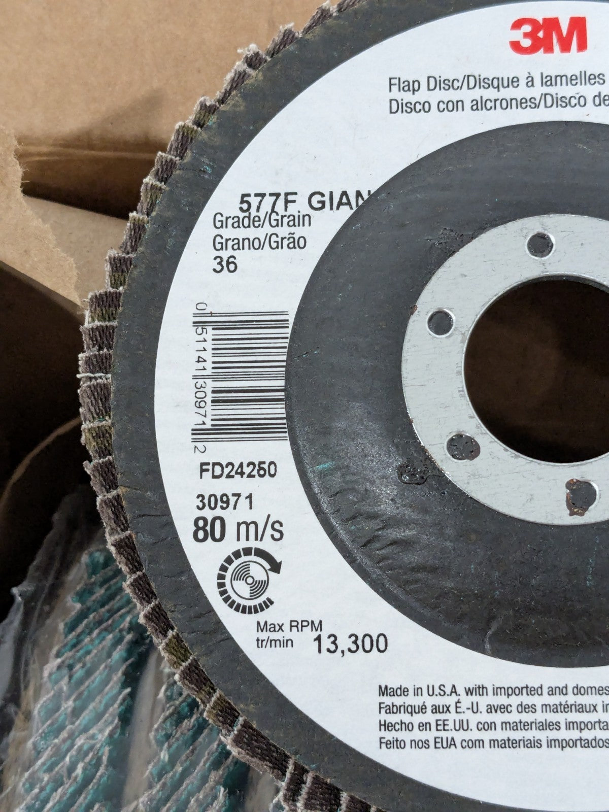 3M Flap Disc: 4-1/2" Dia, 7/8" Hole, 36 Grit, ZA, Type 27 Qty 10 7010363149