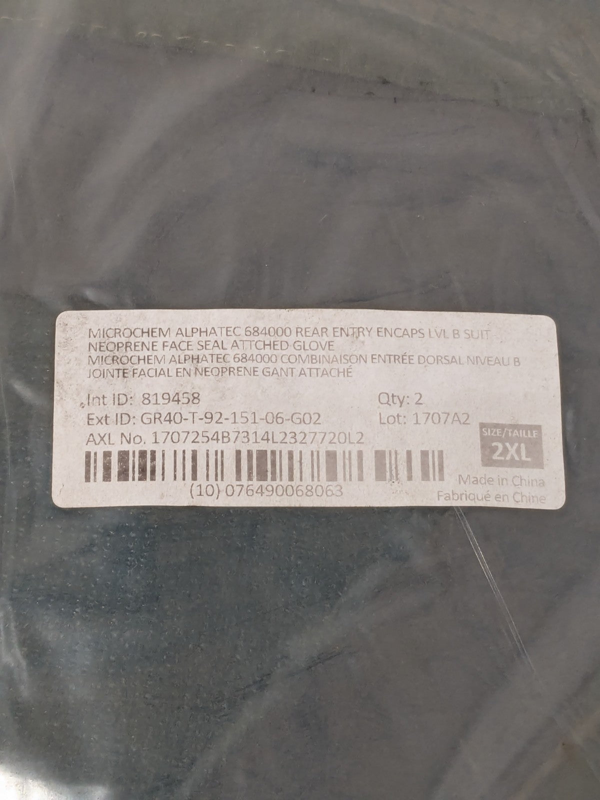 Ansell Microchem Chemical Sz 2XL GR40-T92-151-06 NO MASK Pack of 2