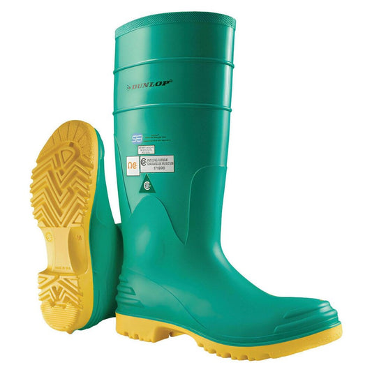 Dunlop Work Shoe: Size 10, 16" High, PVC, Steel Toe, Gumboot 87012.10