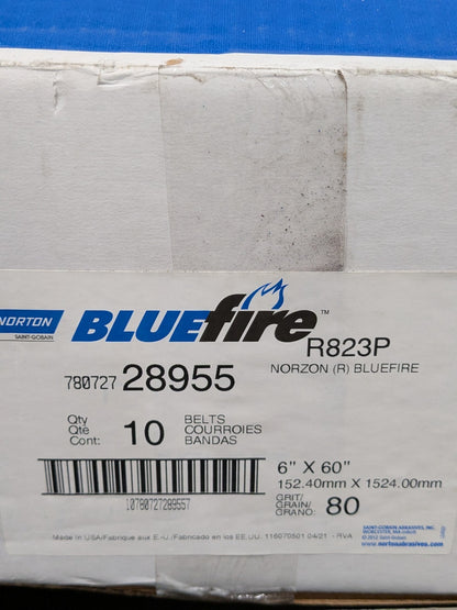 Norton Abrasive Belt: 6" Wide, 60" OAL, 80G, Zirconia Alumina Qty 10 78072728955