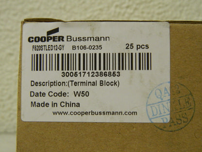 Cooper Bussmann Terminal Block QTY 25   F520STLED12-GY