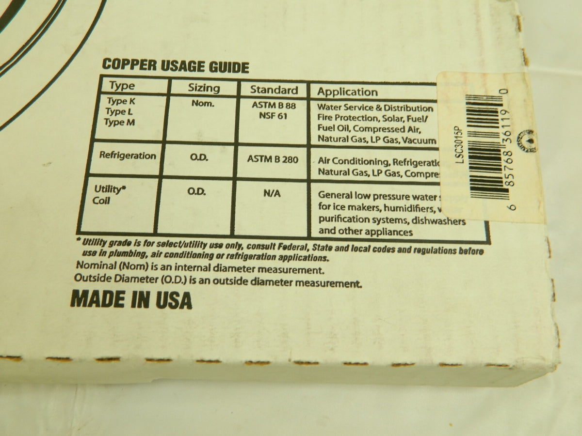 Mueller Copper Coil 1/2  OD 3/8  NOM 15 Feet LSC3015P